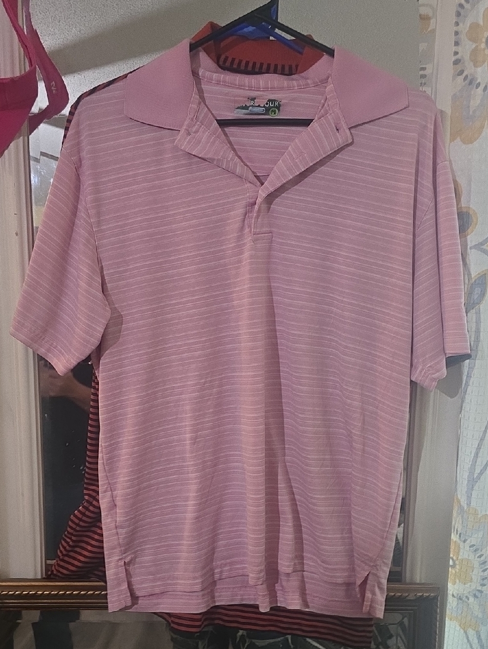 Men's Pink Striped Polo Shirt by